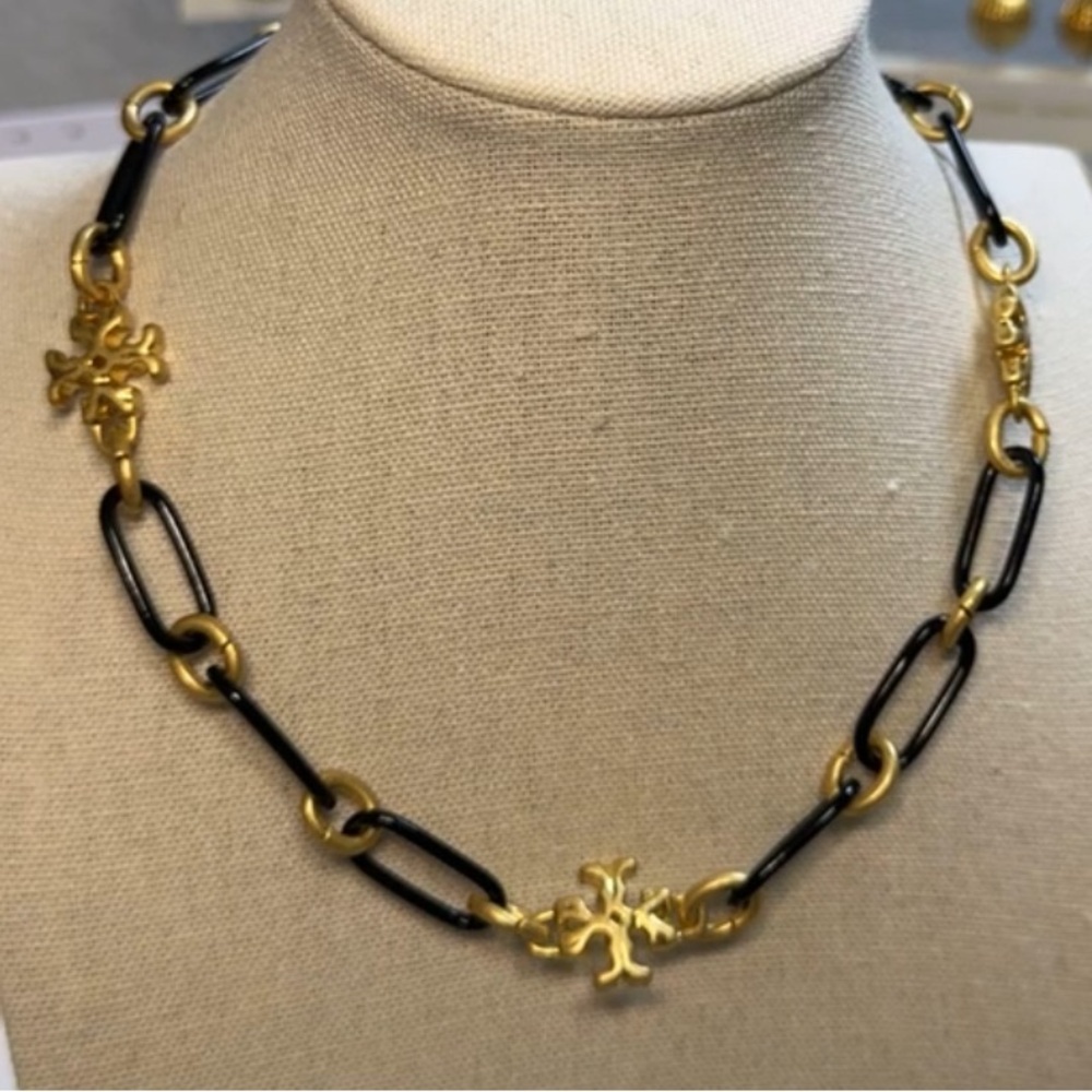 New Tory Burch Black and Gold Chain Necklace - Picture 2 of 3